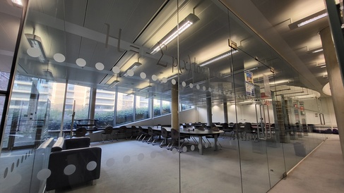 Moore Library Glass Room, seen from outside