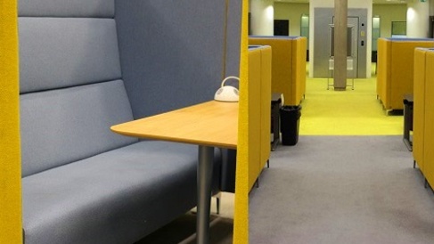 Moore Library yellow and grey study pods on Lower ground floor