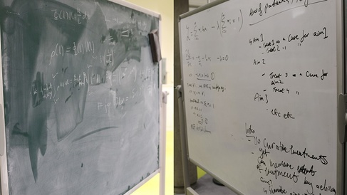 collage of a blackboard and a whiteboard