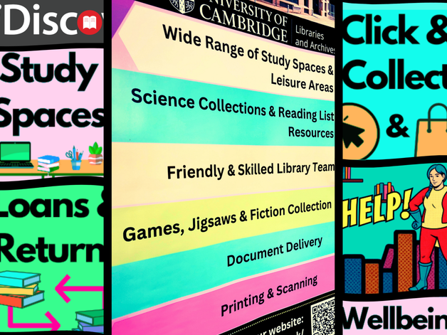 A digital collage of various images related to Moore Library services